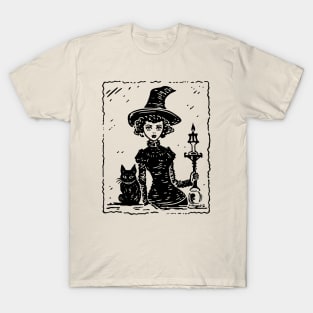 Vintage Witch and Cat T-Shirt